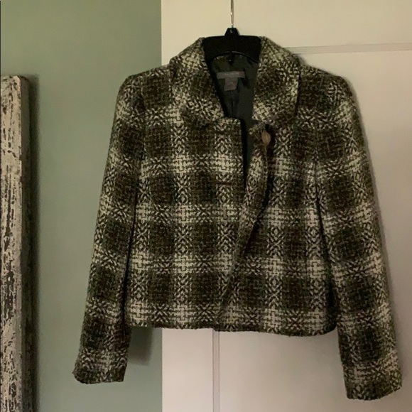 Ann TAYLOR PETITES Green/Off White Tweed Coat - Picture 14 of 16